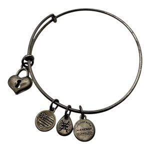 Alex and Ani Charm Bangle Bracelet – Heart Lock & Energy Symbol Charms